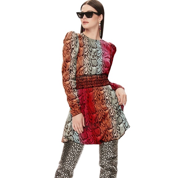 NWT AFRM Violaine Smocked Snake Print Mini Dress - Picture 3 of 15